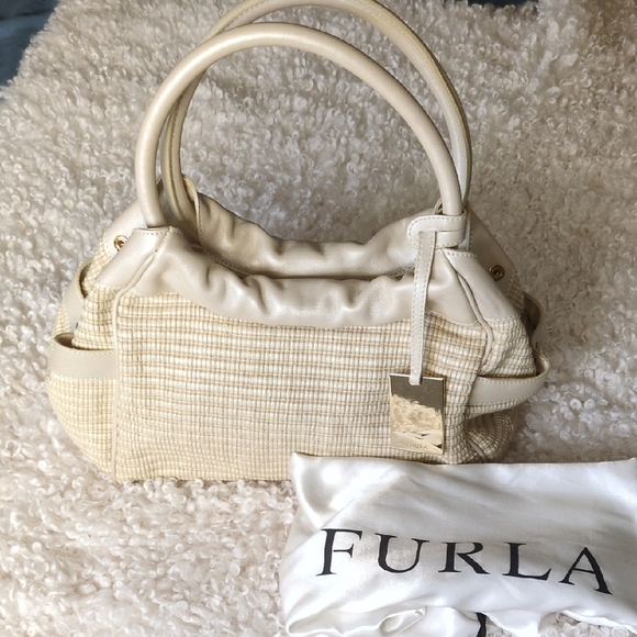 Furla Handbags - Furla Cream Woven Bag with Gold Accent
